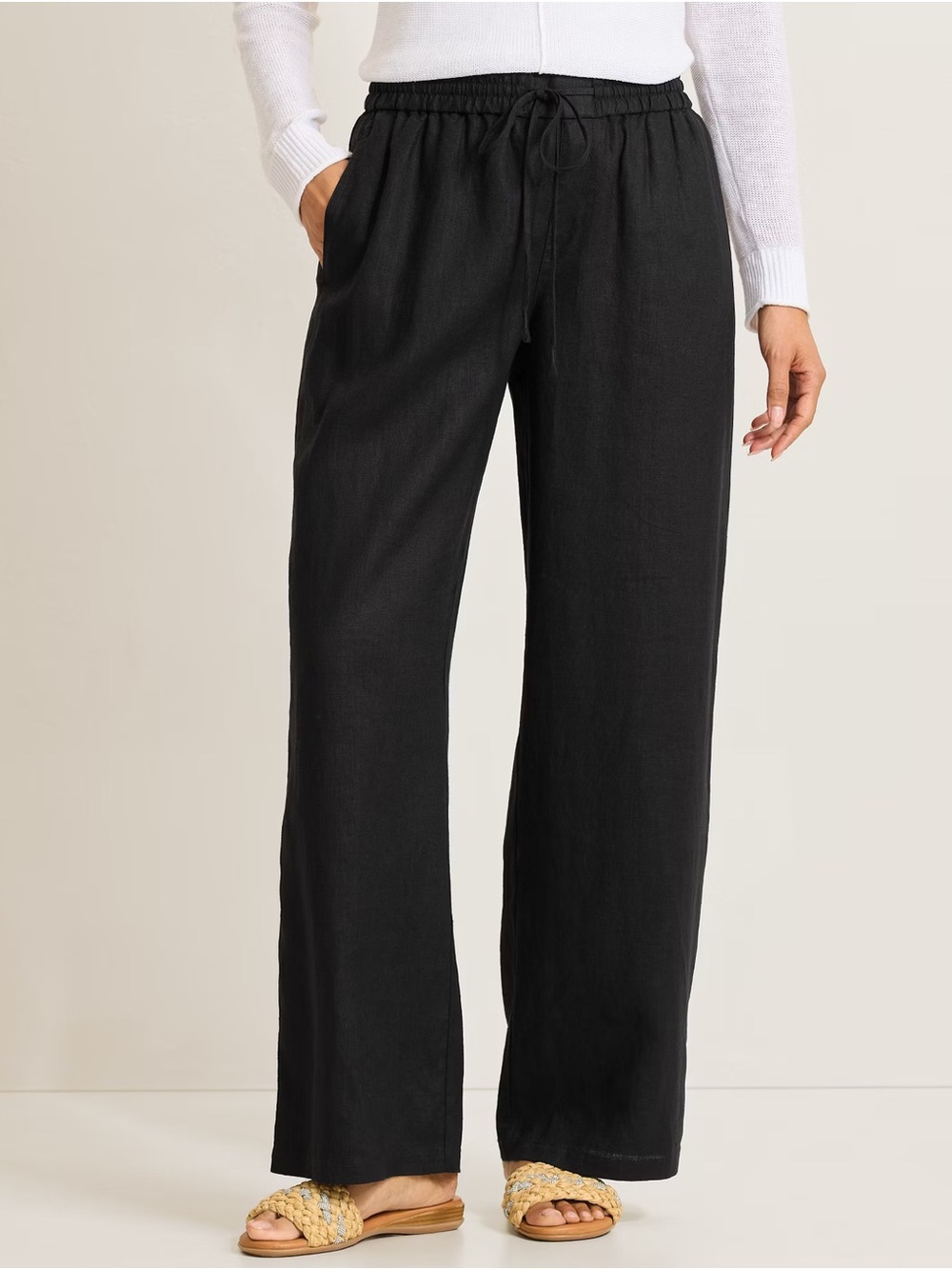 Tommy Bahama Two Palms High Rise Linen Pants in Black Size Small